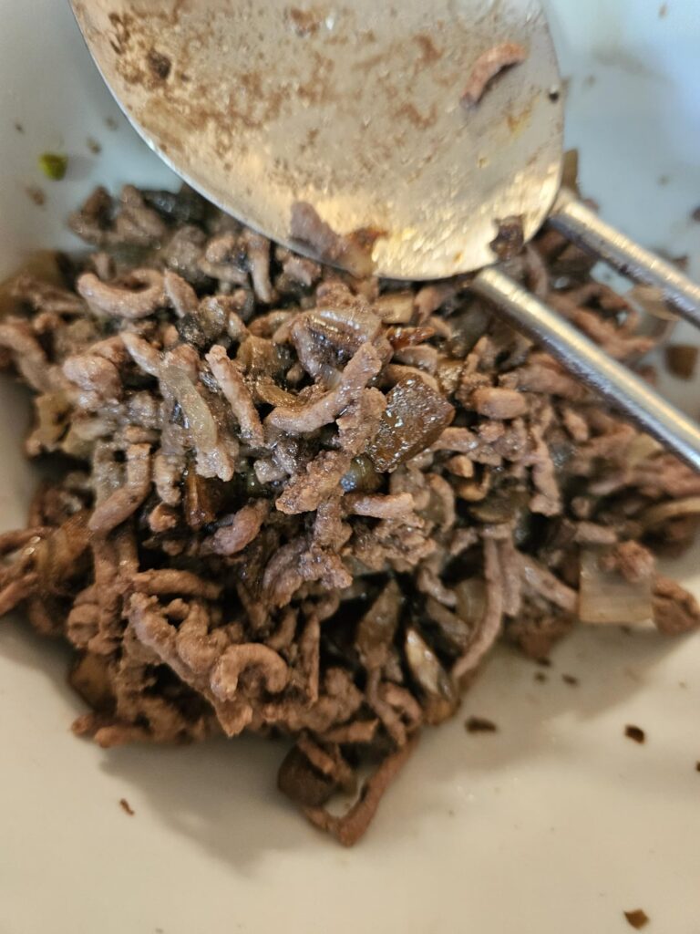 stringy ground beef?