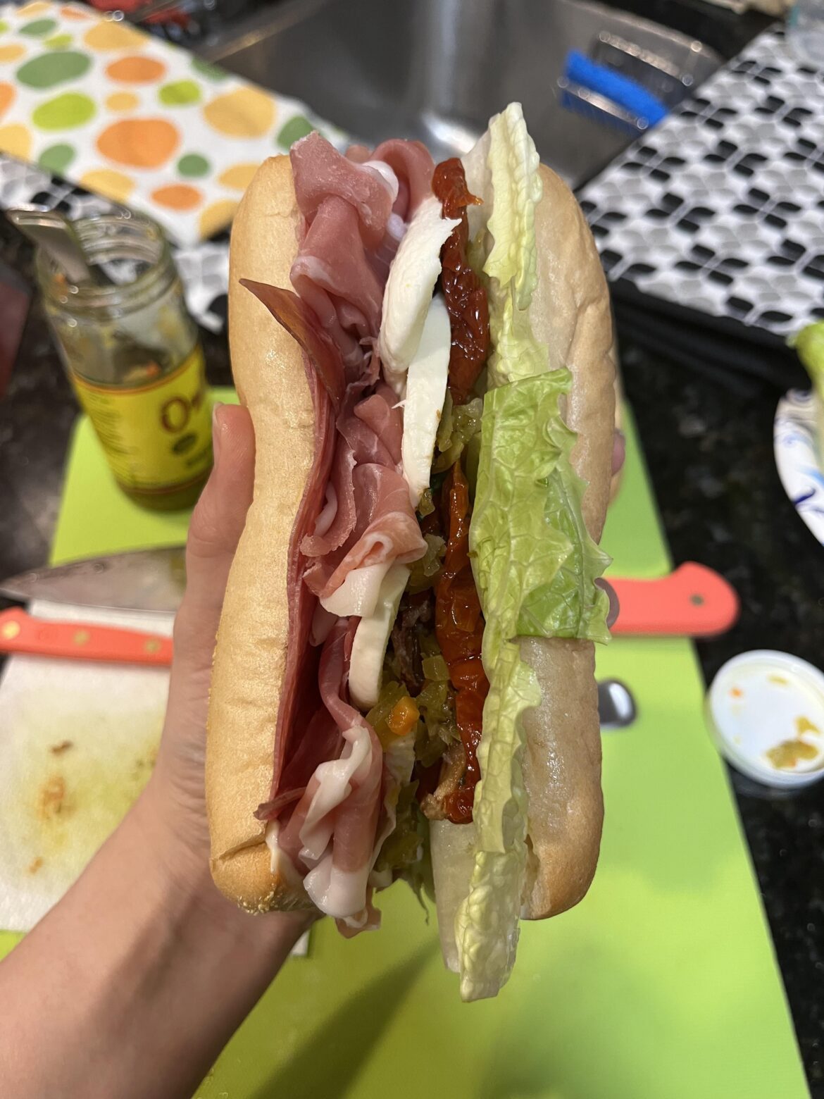 Salami, prosciutto, mozzarella, sun dried tomatoes and a spicy giardiniera 🔥