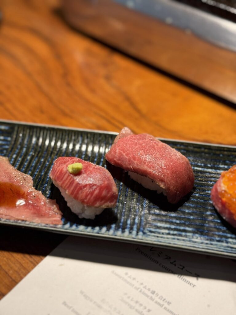 Wagyu Sushi from Wagyu Yakiniku Nikutarashi in Shibuya, Yoyogi, Japan