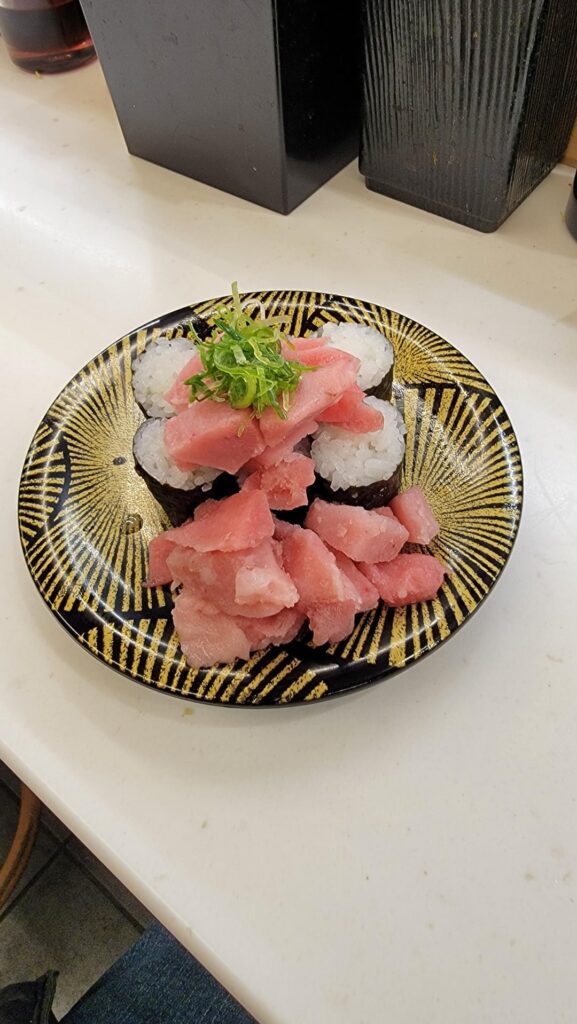 A couple of plates of sushi while in Japan