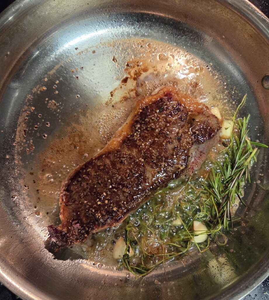 Girlfriend was craving steak so I tried out a steel pan for the first time. Did I do okay?