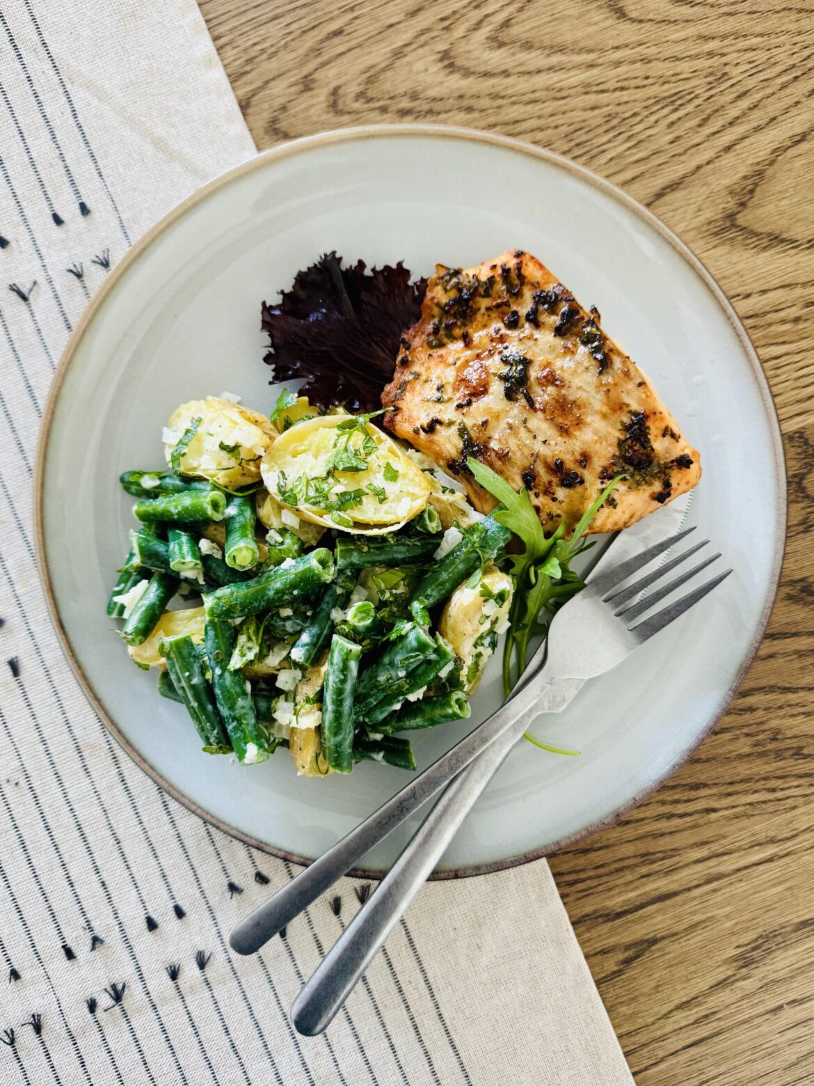 garlic-lemon salmon and a herby potato salad