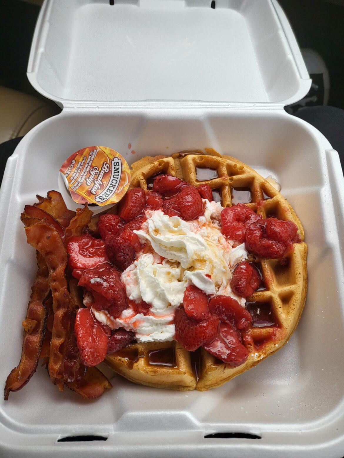 [I ate] strawberry waffles and bacon...it was divine