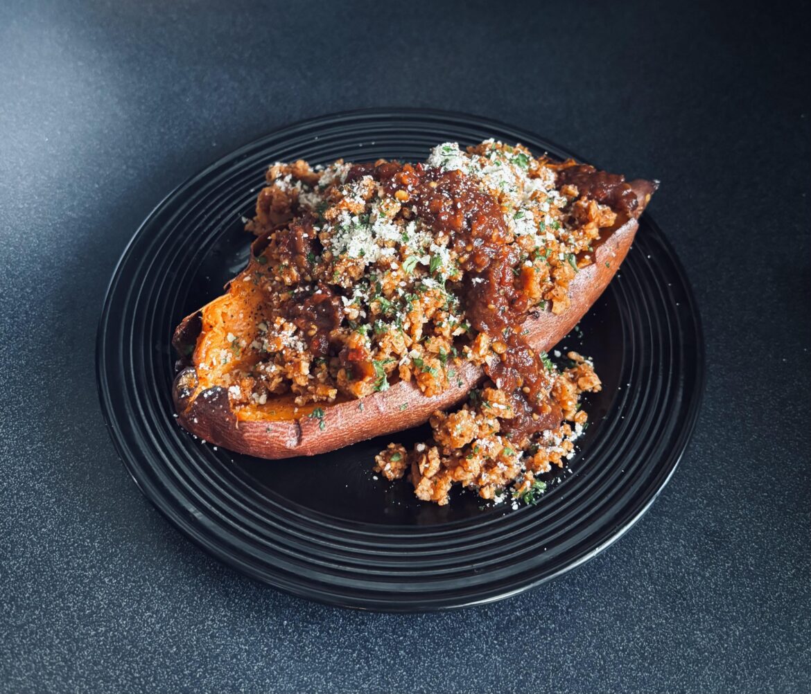 TVP Stuffed Sweet Potato Boat