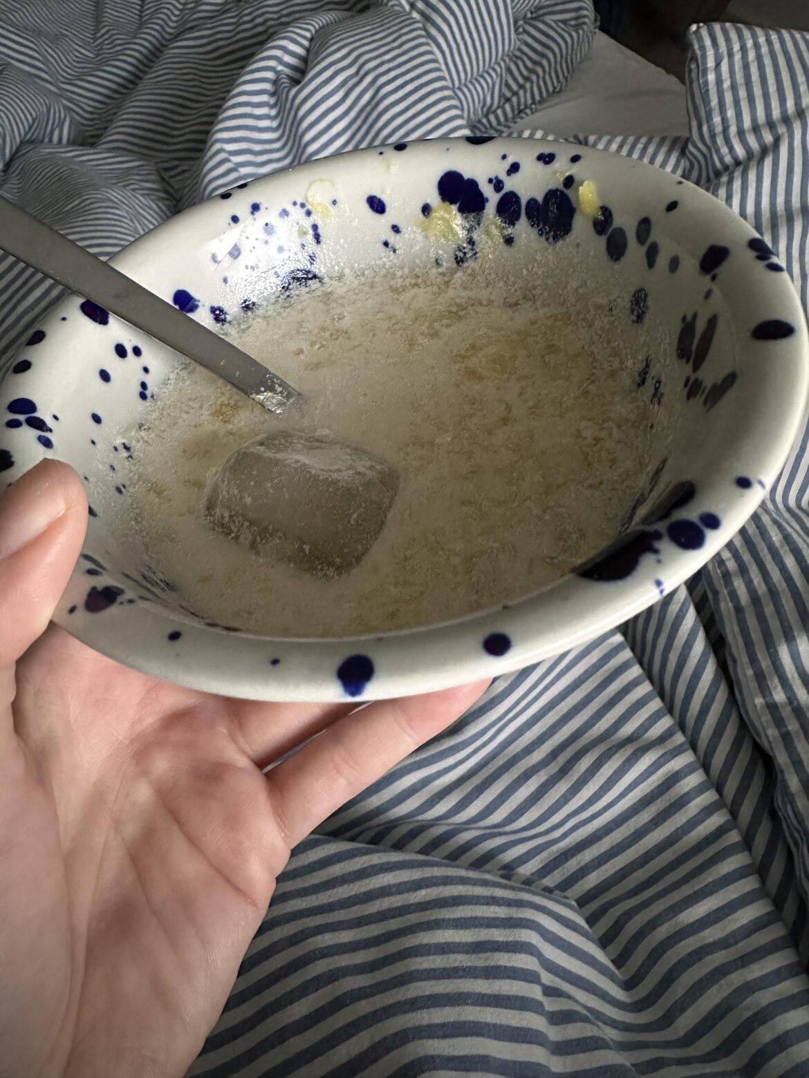 I have a fever and this crushed pineapple, almond milk, and ice is helping me feel less like I’m burning up.