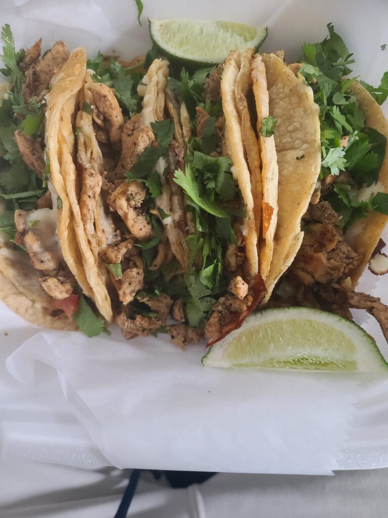 4 Chicken tacos - theres melted cheese and i eat these with salsa verde. Also how much protein