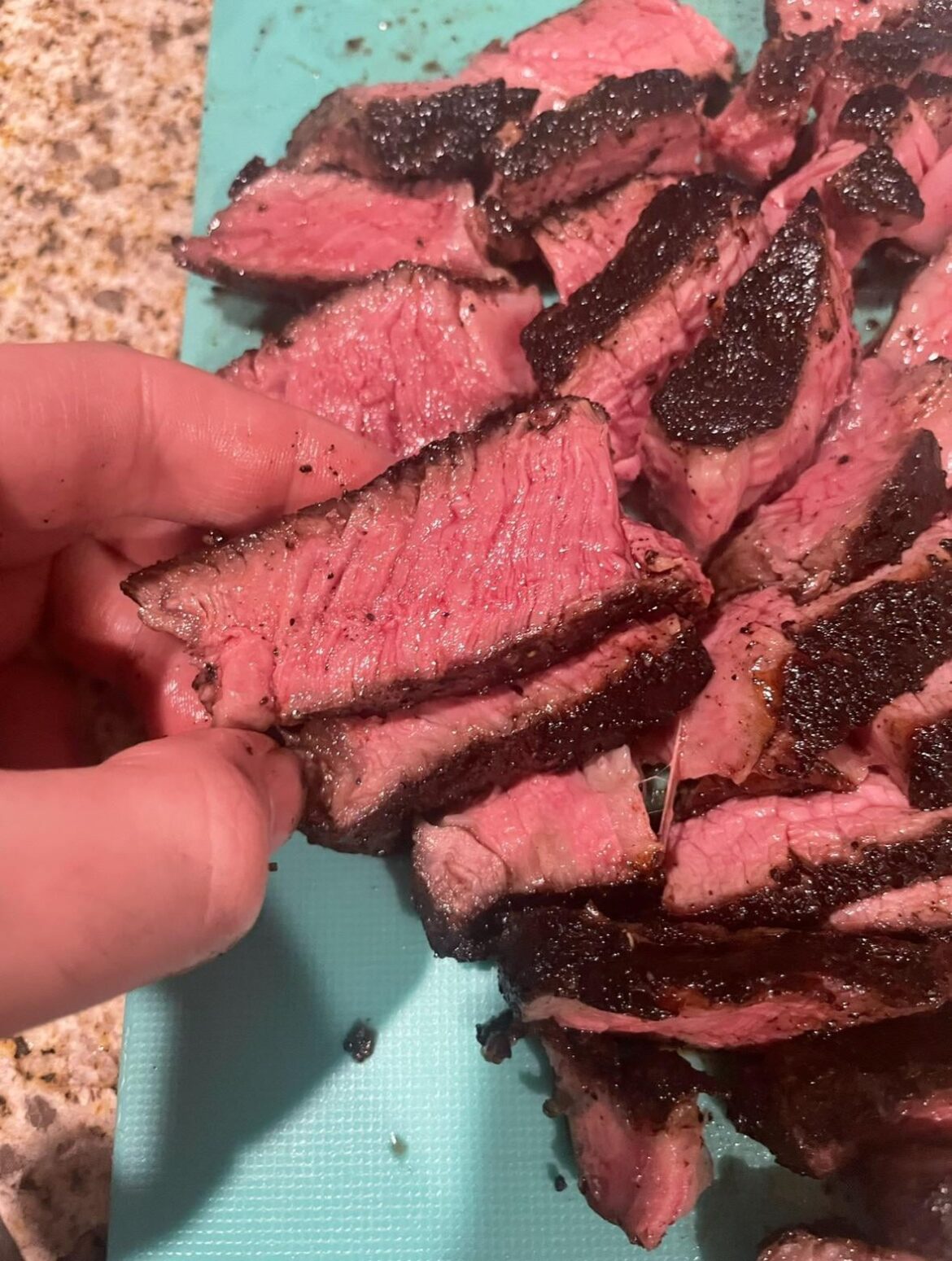 $15 ribeye from HEB. Medium rare, cast iron.