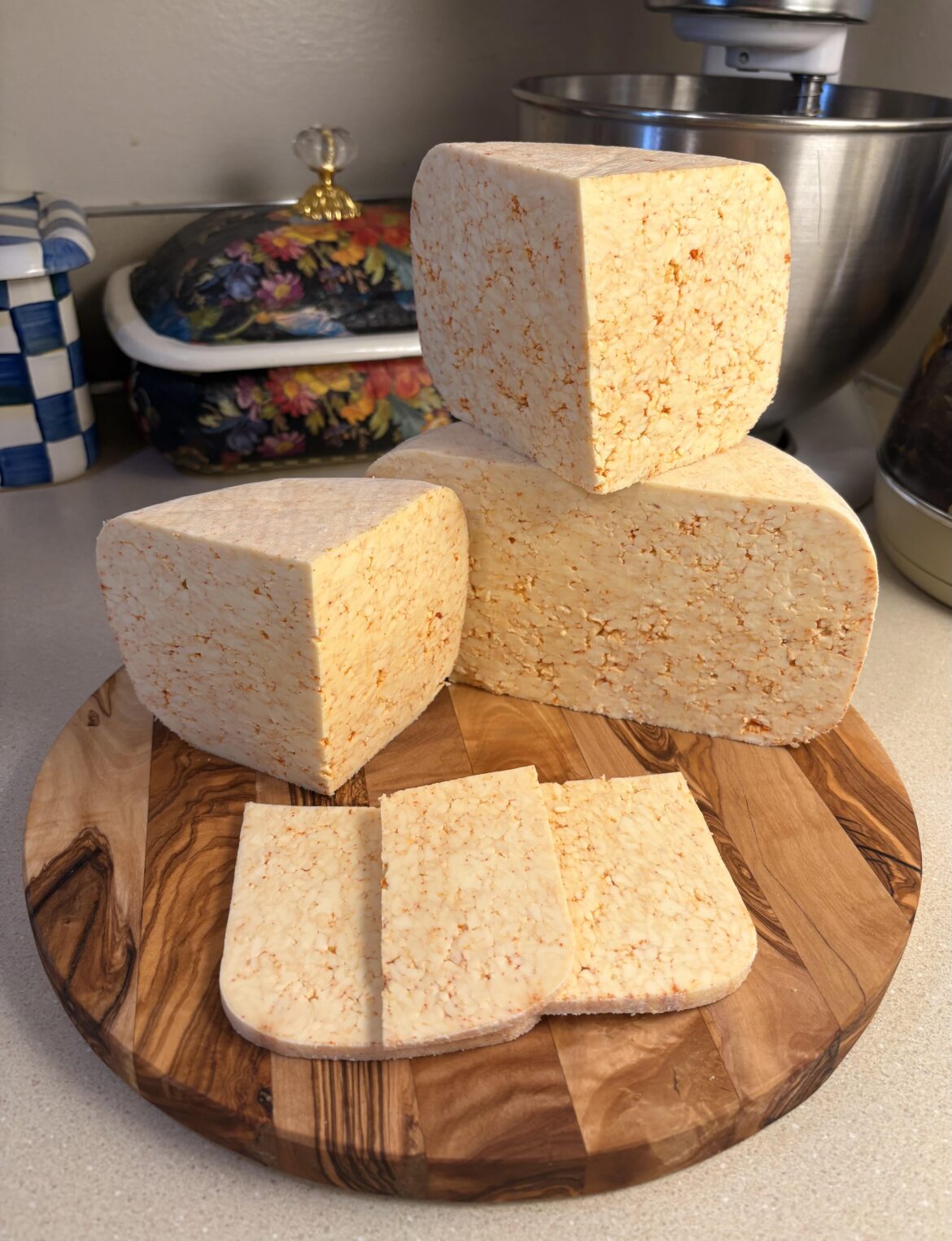 Homemade Thai pepper infused honey and gochujang gouda cheese