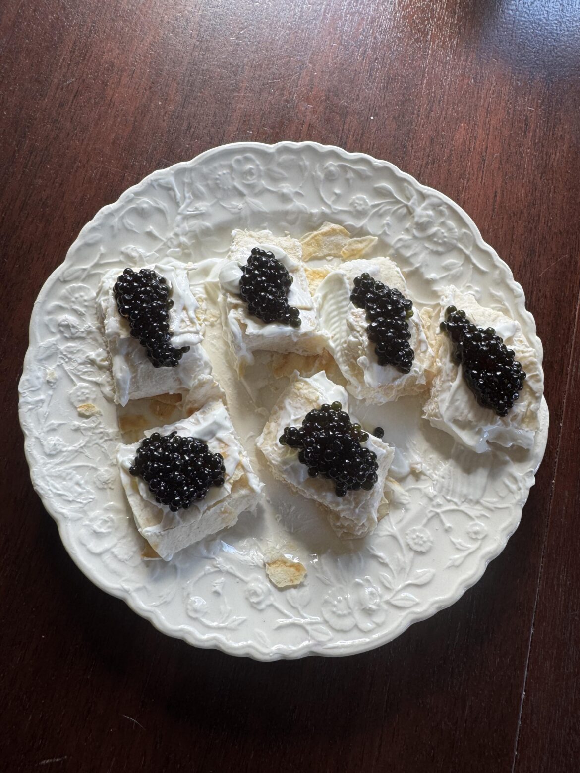 Keto tortillas filled with greek yogurt & topped with caviar. 0/10, mistakes were made