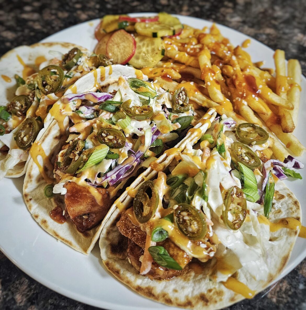 Korean fried chicken tacos.