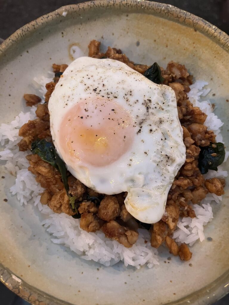 Tofu and tempeh pad kra pow