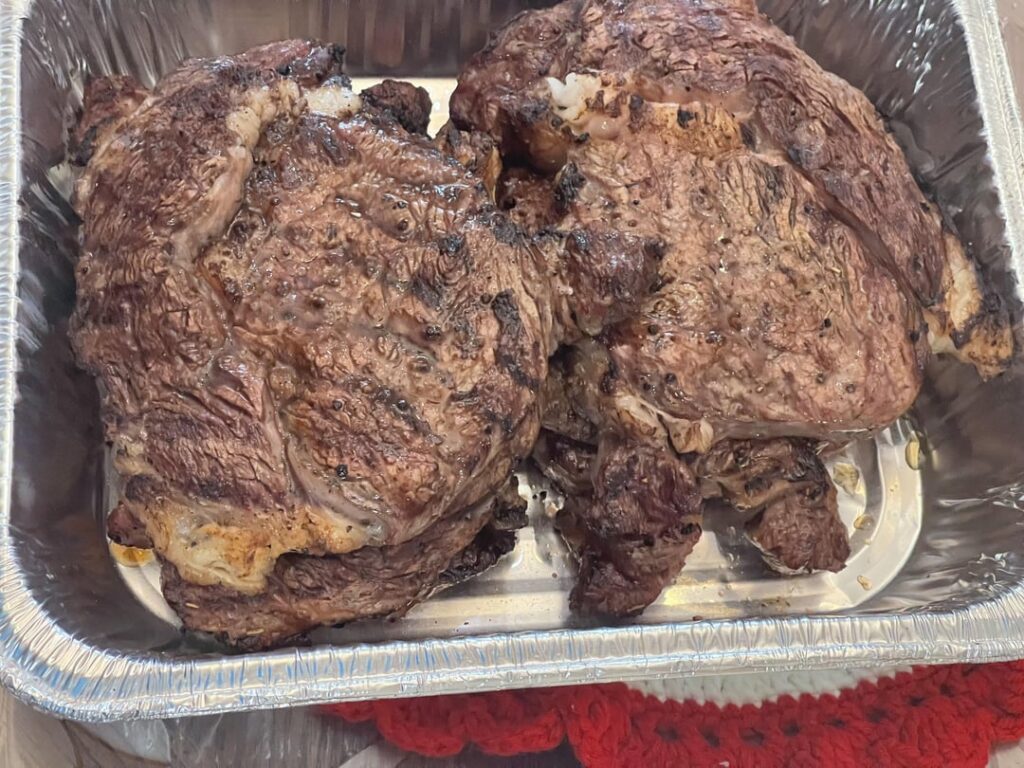 Rib-roast cut to ribeyes. And pineapple of course…