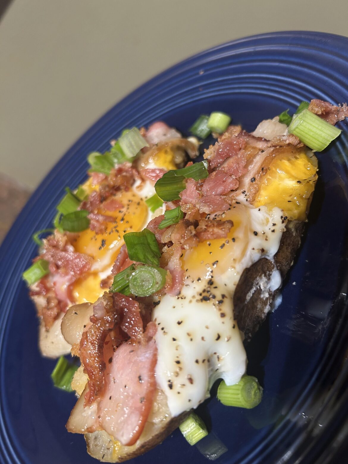 Twice Baked Potato Boats w/Egg & Bacon