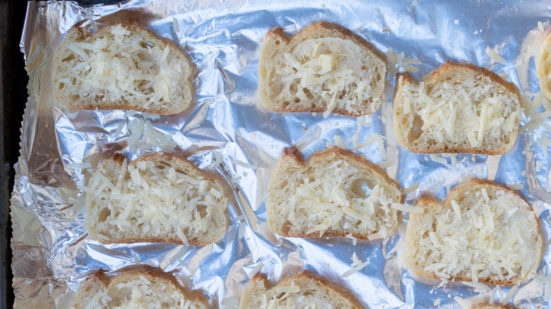 homemade garlic cheese toasts with French style baguette