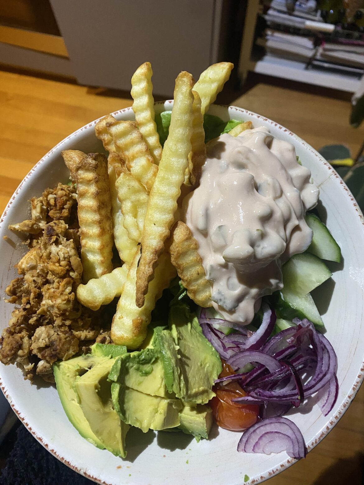 I made tempeh burger bowls for dinner