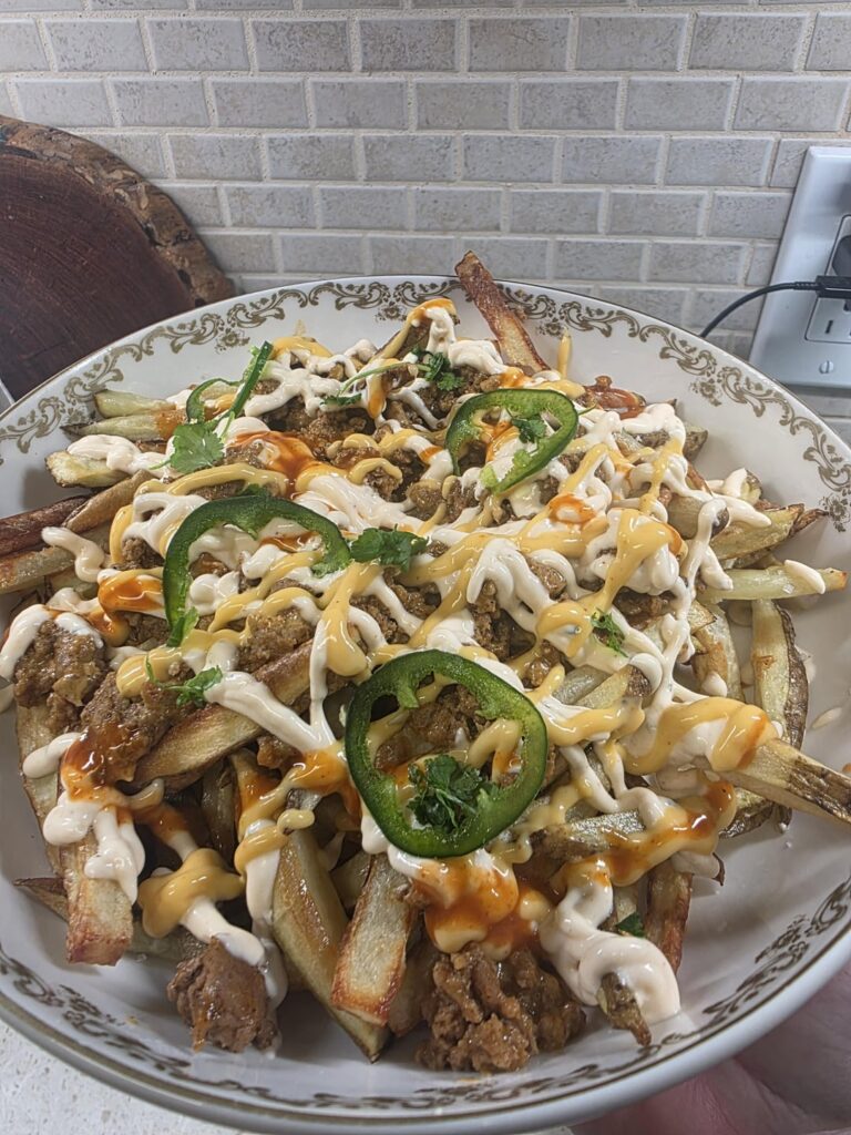 Wow, this was tasty! Turkey taco fries for 517cals