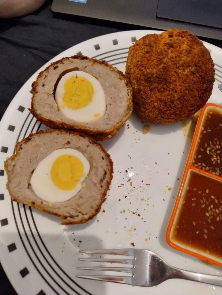 Aussie here. I gave a scotch egg recipe a go. Did I do it right? It tastes amazing btw.