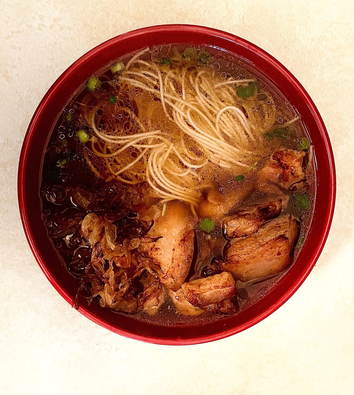 Carmelized onion pork belly ramen