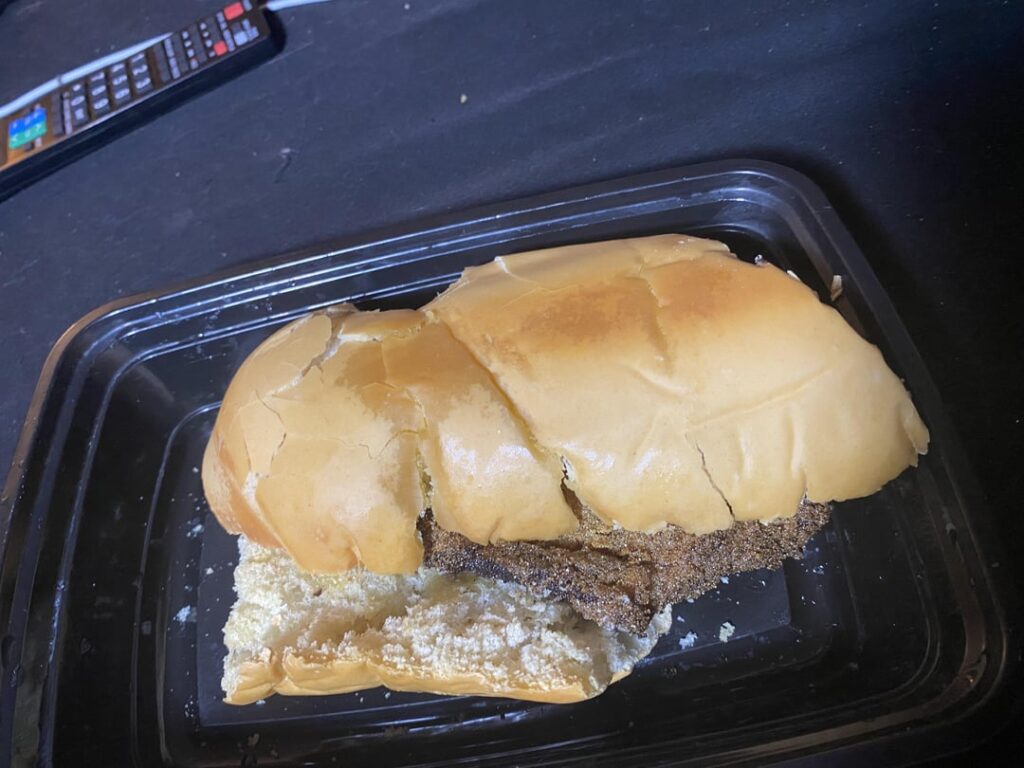 My first time cooking fish in over a decade. I present a catfish sandwich on homemade garlic bread so hard you can knock on it.