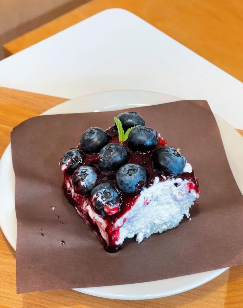 Blueberry Vanilla Thick Buttermilk Cake.