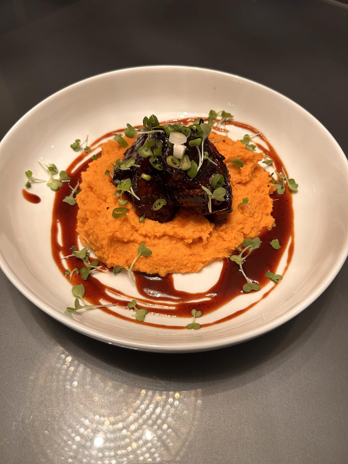 Ginger miso short rib, cinnamon maple sweet potatoes