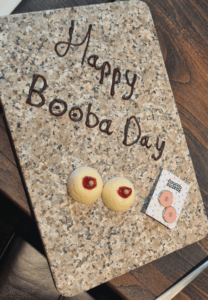 Colleague had 2 days off because she had a boobjob, we decided to celebrate her return