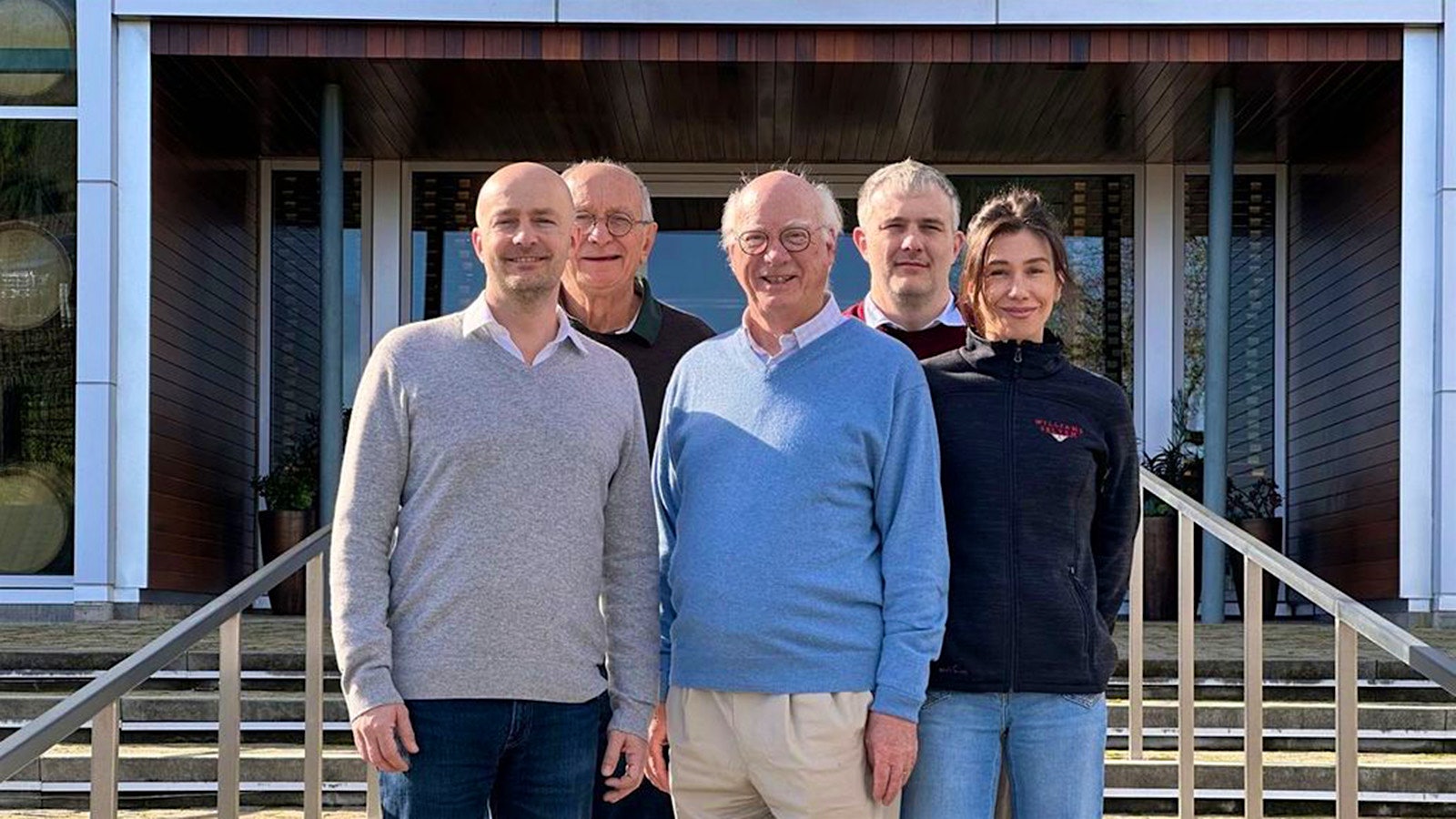 John Dyson, center, with the Faiveley family in front of Williams Selyem.