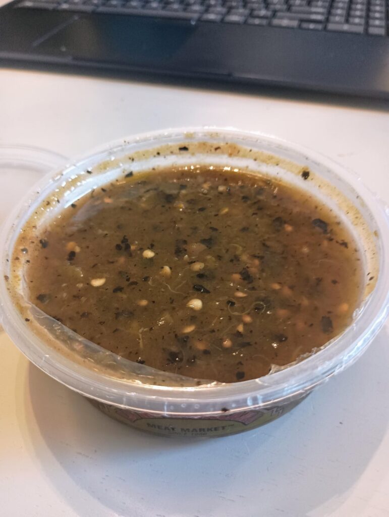 Local Mexican Market sells a variety of fresh salsa. Molcajeteada is my favorite