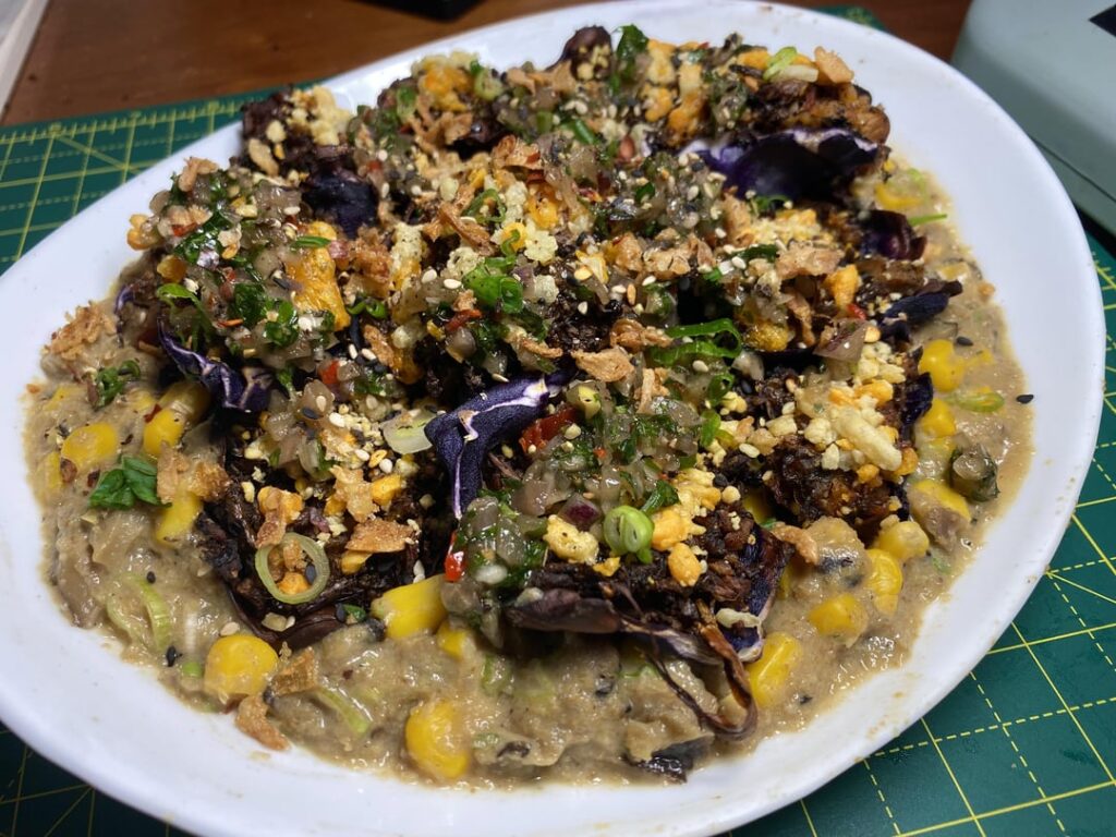 Got crossed last night, made and devoured this plate. Have no recollection of its component parts. Any guesses would be much appreciated. Bon appetit!