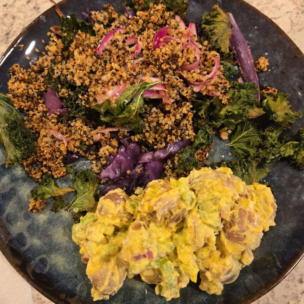 Crispy Quinoa Salad with onion agrodolce & FOK Potato Salad