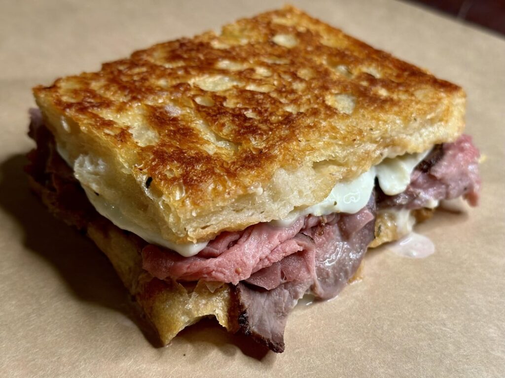 Roast beef on homemade focaccia