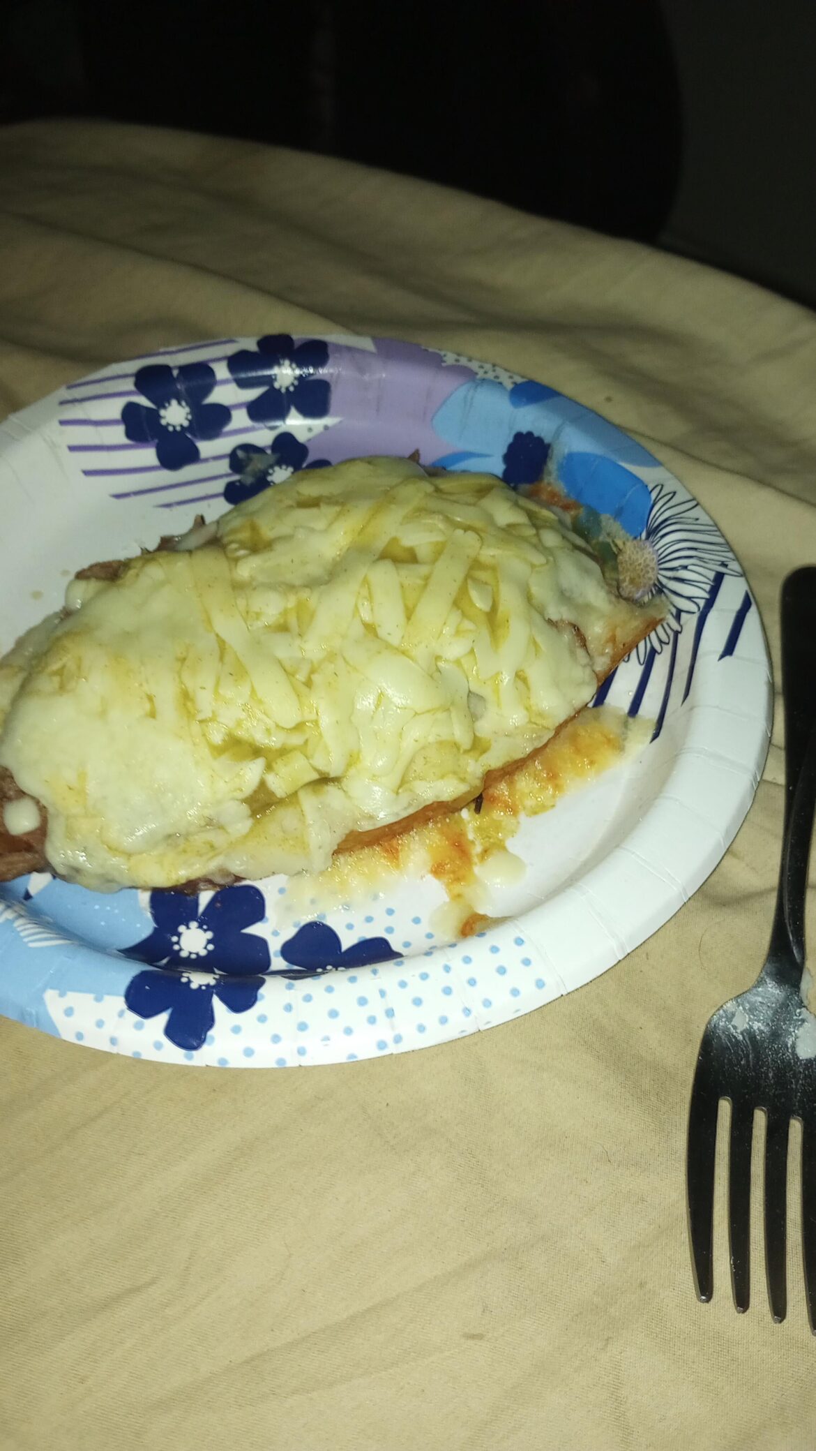 Happy Ostara my pagan friends. Welcome the springening and all it's bountiful growth. Tonight we got garlic sourdough, mayo, leftover prime rib, mozzarella, green Tabasco, salt n Peppa.