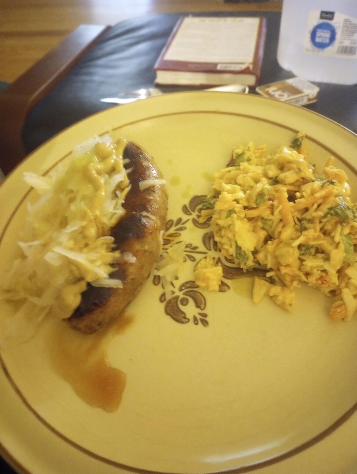 Sourdough Guy here. Tonight we got Mediterranean lamb sausage with kraut, and a chopped southwest salad