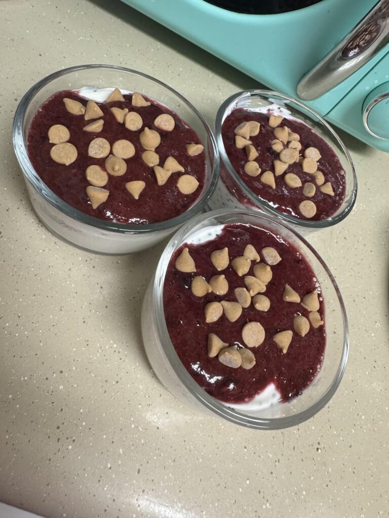 Another mini prep - PB&J Greek Yogurts. 155 cal, 17g protein.