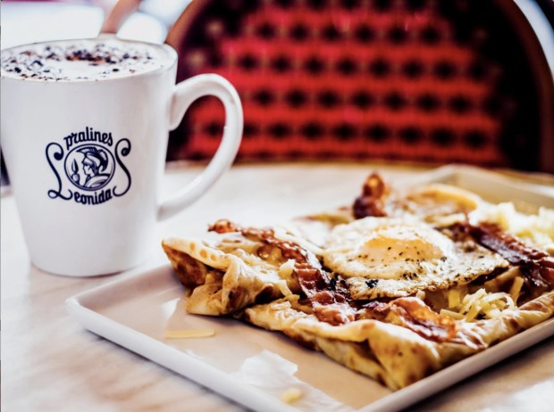 The Lorraine Crepe, stuffed with bacon, shallots and gruyere cheese and topped with a sunny side up egg, from Leonidas Cafe Chocolaterie will get a 20% discount during Central Street Restaurant week from April 7 to April 13. All sweet and savory crepes will also get the same discount during that week. (Leonidas Cafe Chocolaterie)
