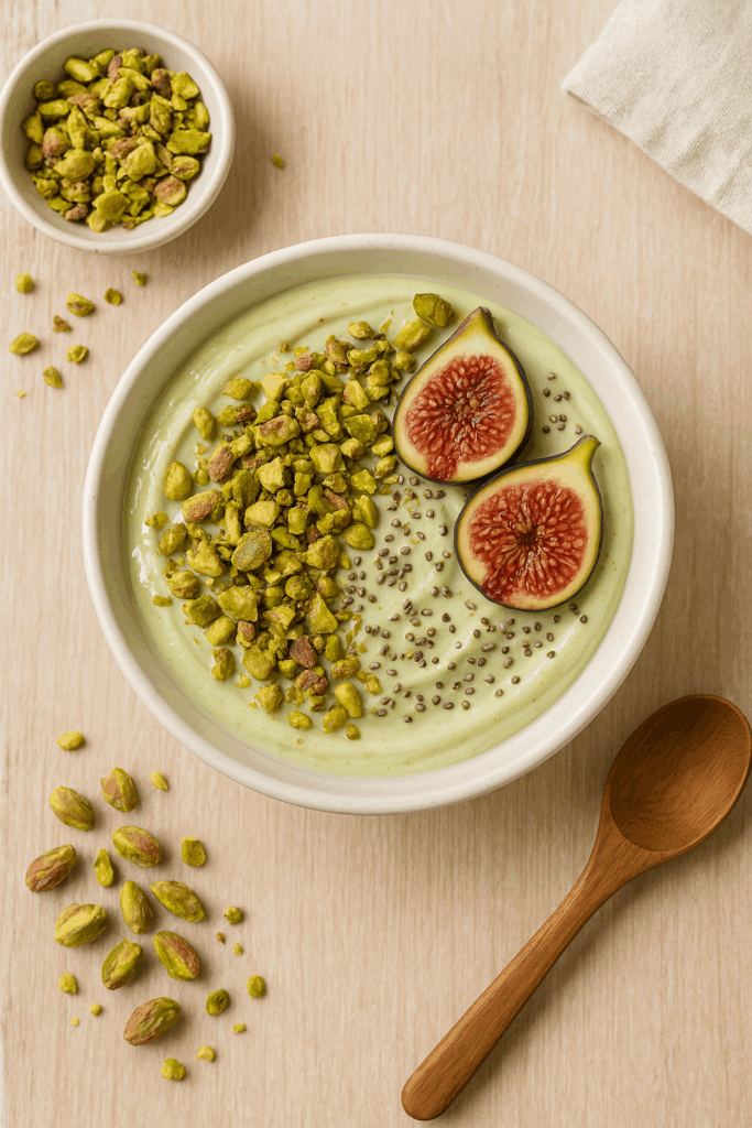Green Smoothie Bowl with Figs, Pistachios, and Chia Seeds