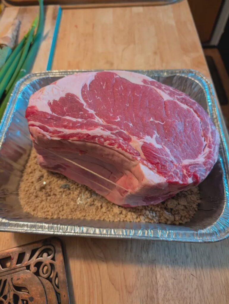 Rib roast going into the dry brine before smoking on sunday.