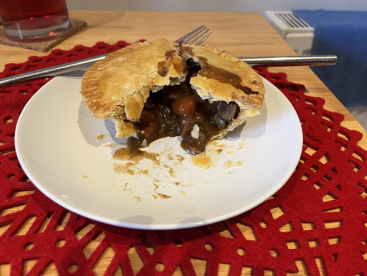 Homemade gluten free steak & ale pie