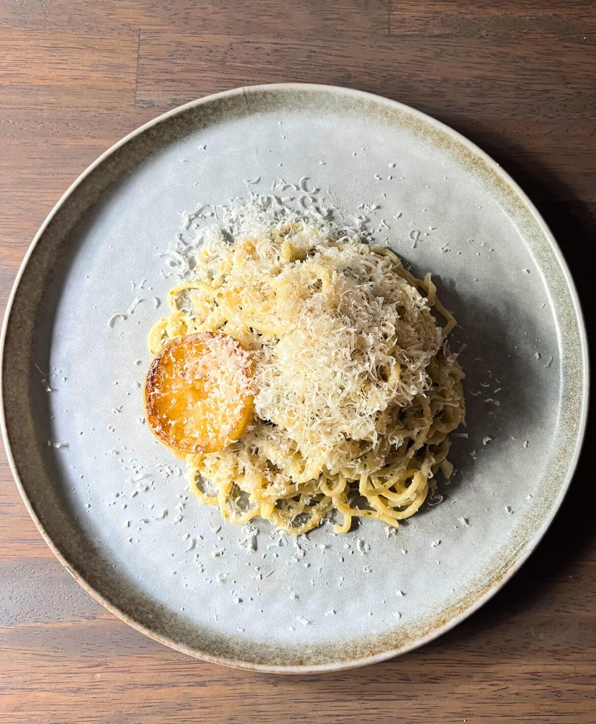 Fresh spaghetti, lemon sauce, capers, creme fraiche