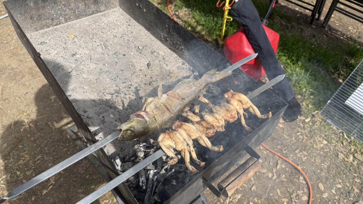 Grilled up some frog legs and freshly caught catfish while camping