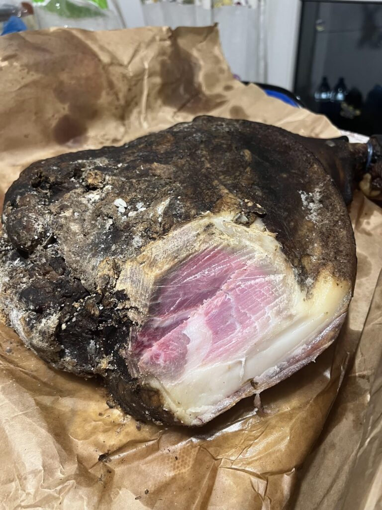 Dry smoked aged pork leg.