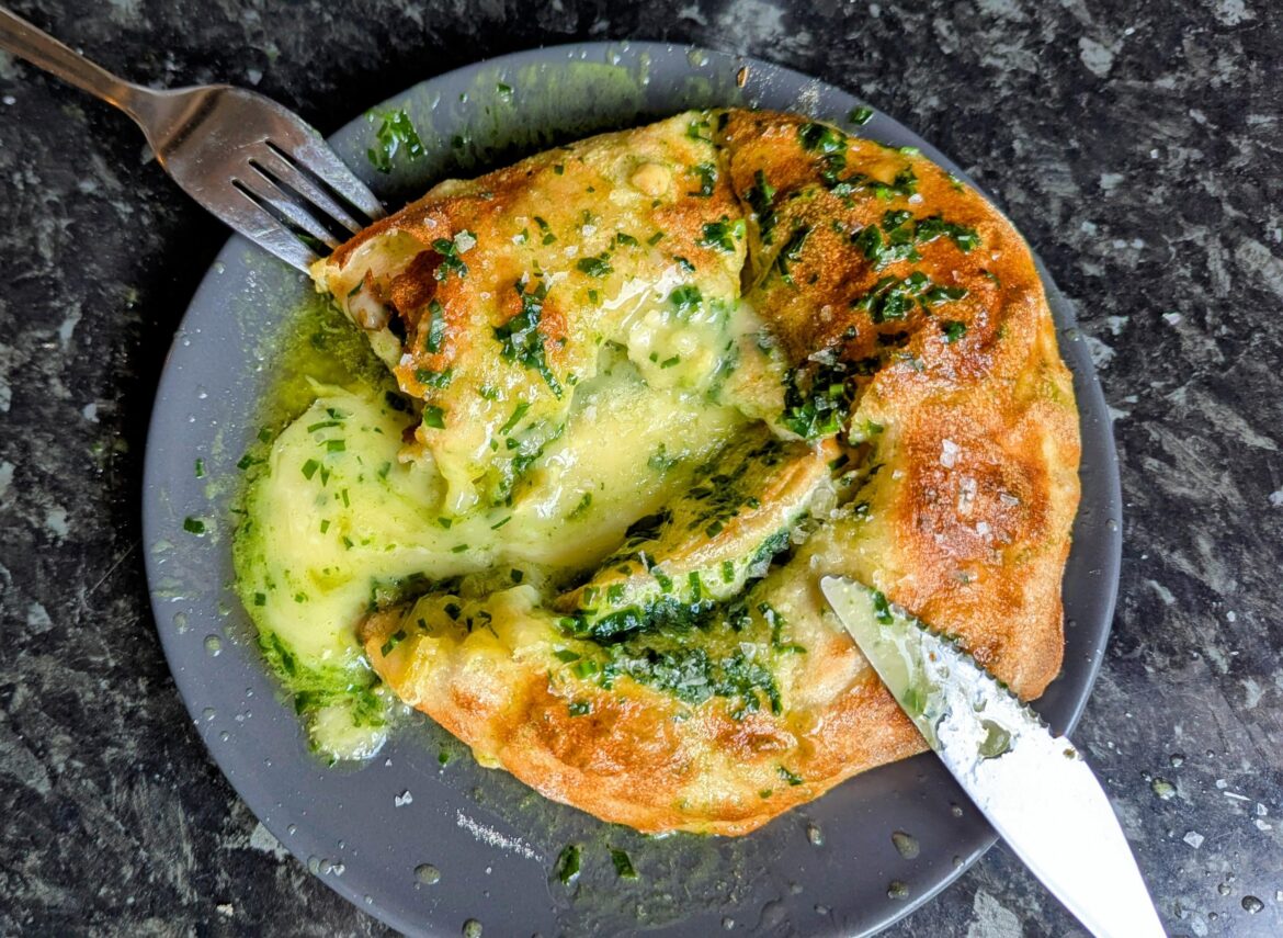 Baked Tunworth and wild garlic flatbread