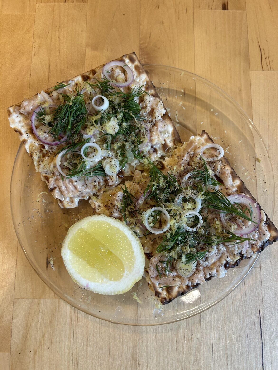 Liver on matzah but make it pescetarian