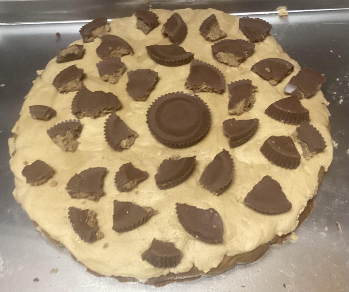 Not the best looking but I wanted to try making a peanut butter cookie cake with peanut butter frosting.