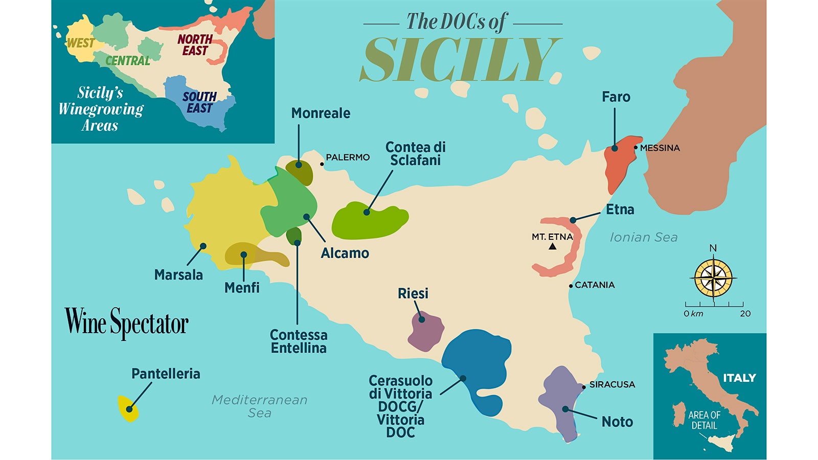  A map of Sicily's wine appellations