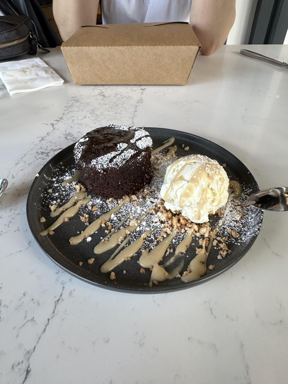 Brownie With Ice Cream And Carmel Syrup