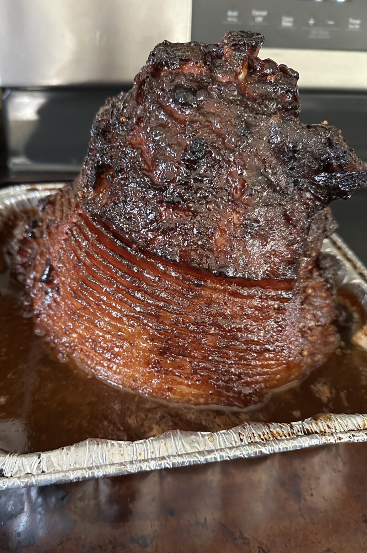 Third cook on the pit boss.  spiral ham with cherry bourbon glaze.