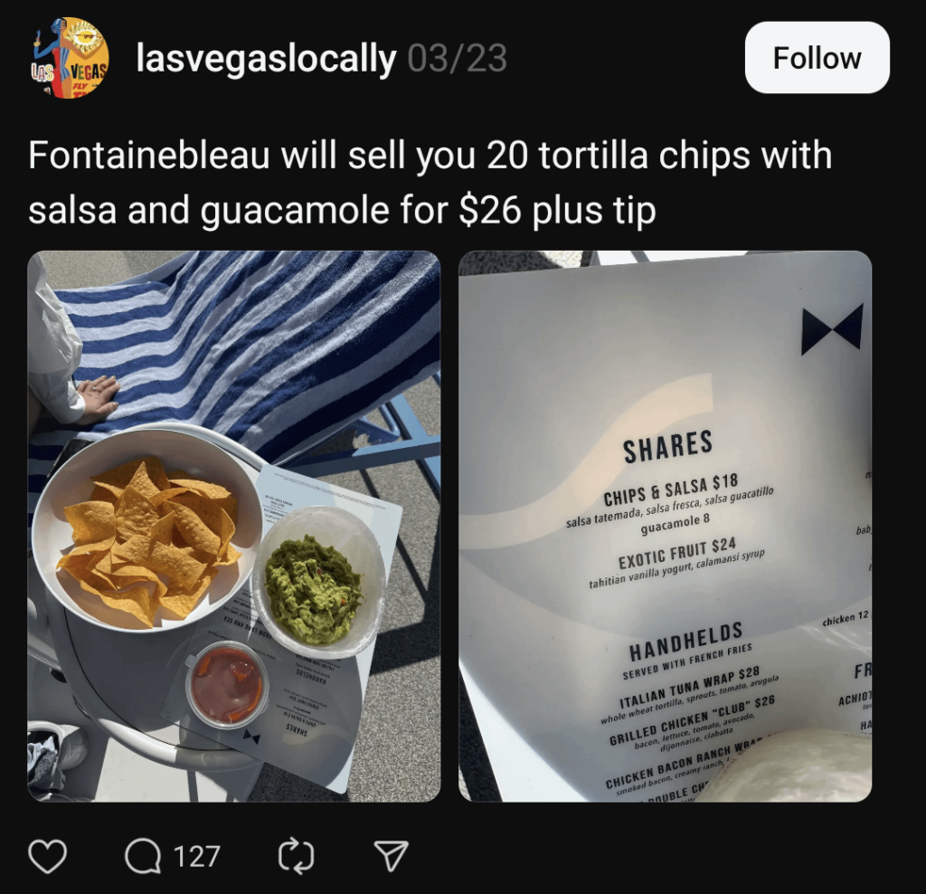 $26 Las Vegas chips and salsa (literally looks like catsup)