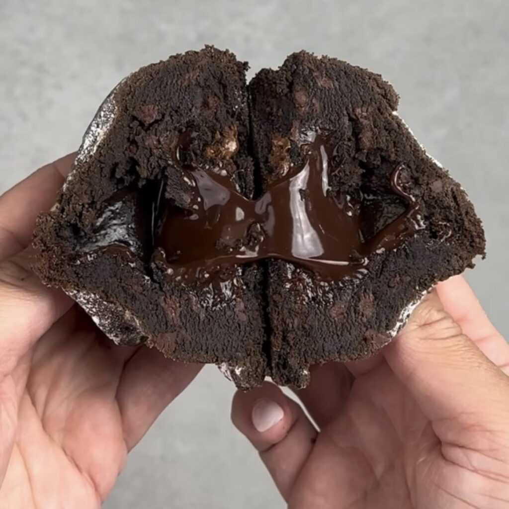 Dark Chocolate Cookie stuffed with Gooey Fudge Core