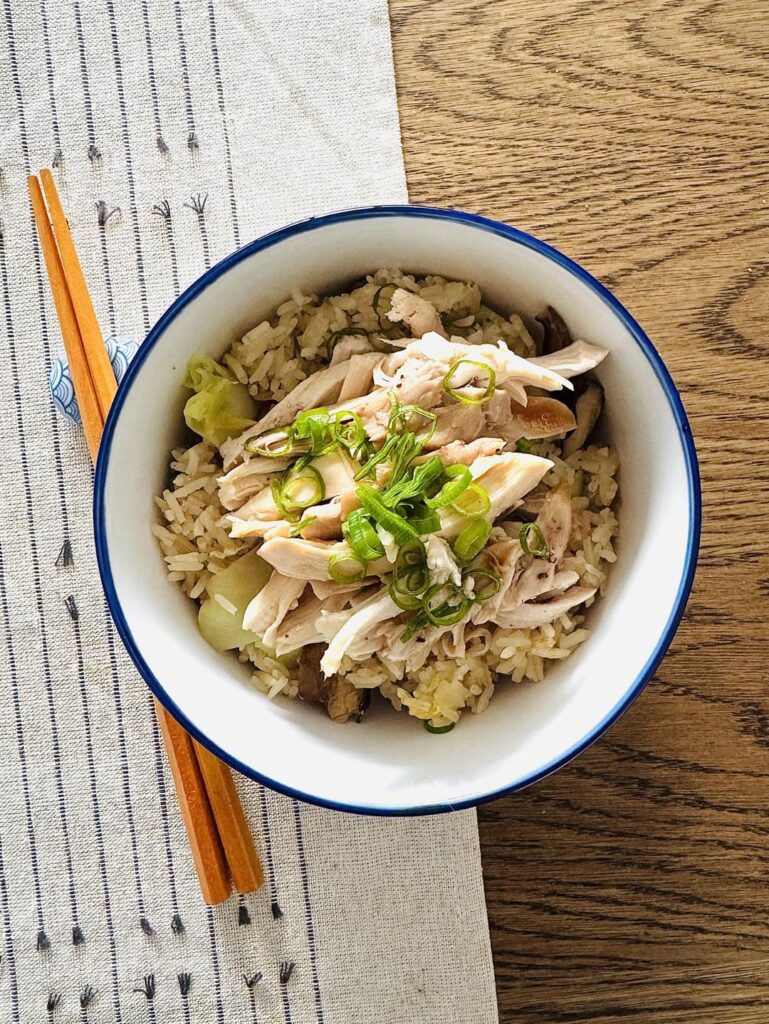 soy & ginger steamed chicken with cabbage & shiitake rice